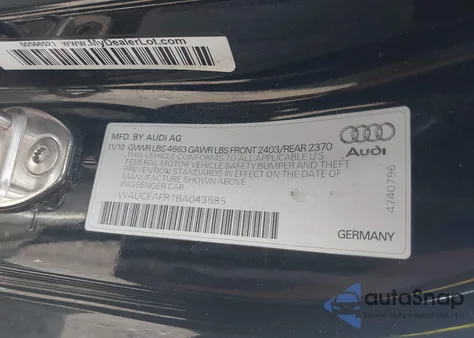 2011 Audi A5 2.0T Premium from USA, damaged, VIN WAUCFAFR1BA043585